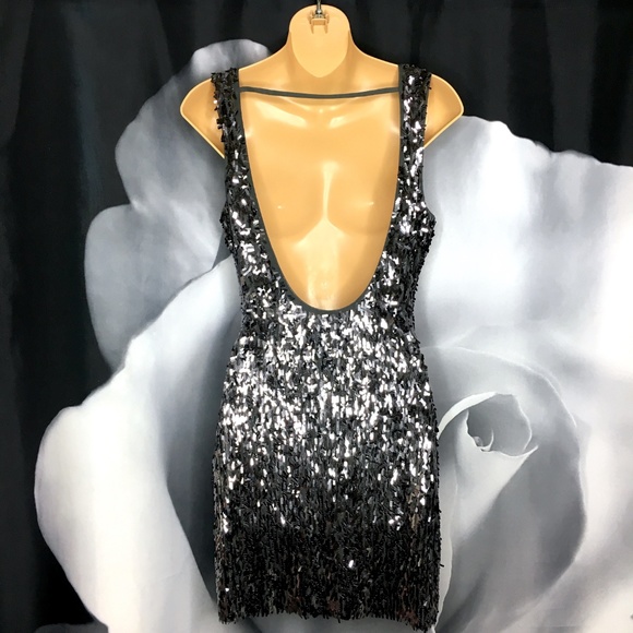 Express Sequin Low Back Party Dress - Picture 3 of 6